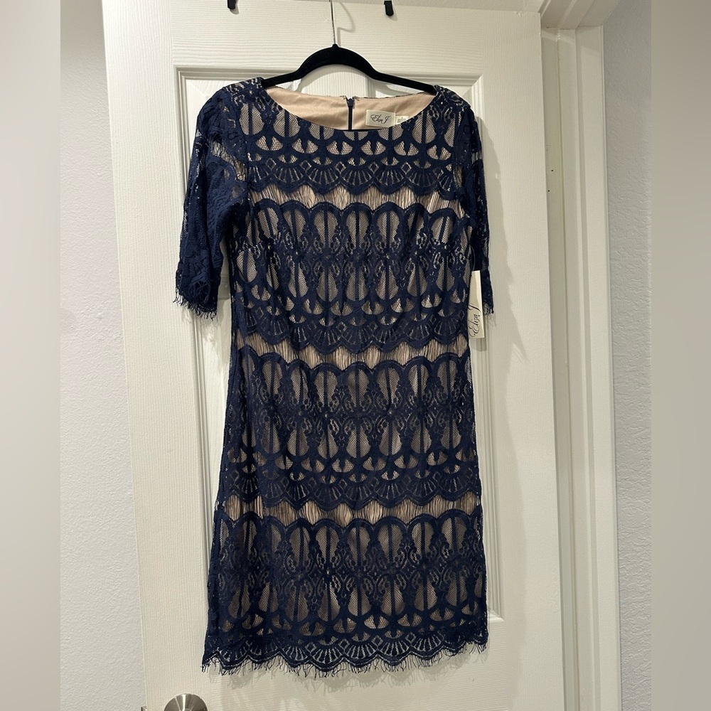 Eliza J Blue Sheath Midi Dress with 3/4 Sleeves